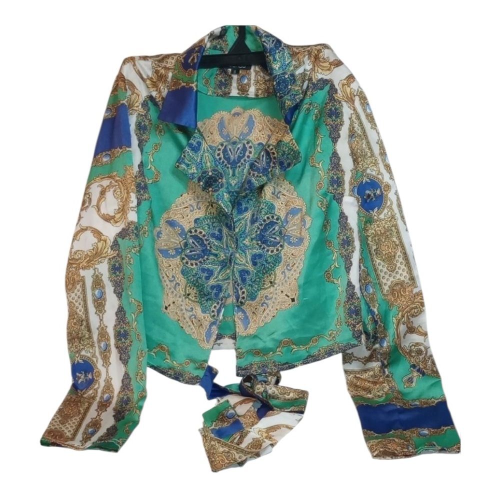 Bohemian hippie china inspired Long sleeve Women's size small dress shirt